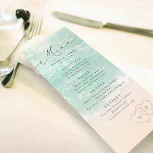 Modern Script Hearts In The Sand Beach Wedding Menu