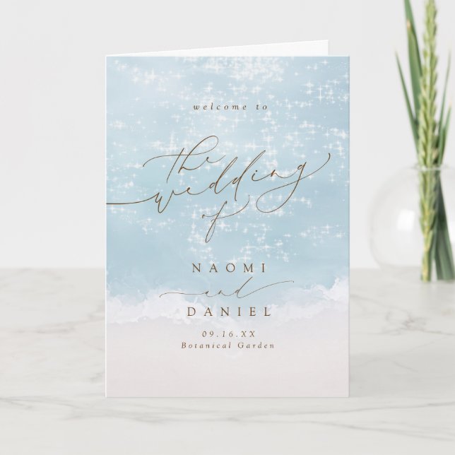 Modern Script Hearts In The Sand Beach Wedding  Pr Program (Front)