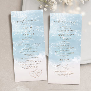 Modern Script Hearts In The Sand Beach Wedding  Program