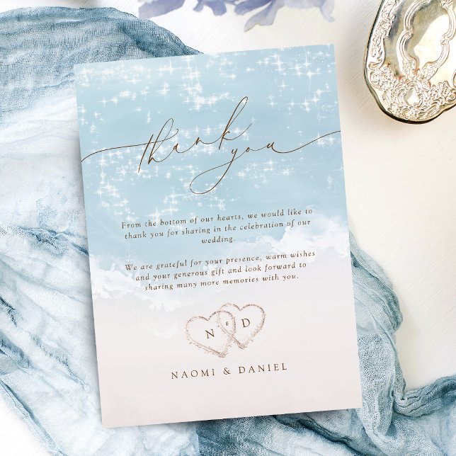 Modern Script Hearts In The Sand Beach Wedding  Thank You Card (Modern Script Hearts In The Sand Beach Wedding Thank You Card)