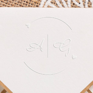 Modern Script & Hearts Wedding Couple Initials  Embosser