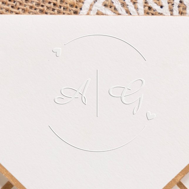Modern Script & Hearts Wedding Couple Initials  Embosser (Creator Uploaded)