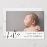 Modern Script Hello Photo Birth Announcement