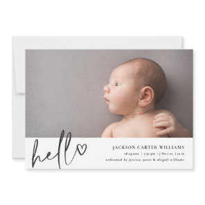 Modern Script Hello Photo Birth Announcement