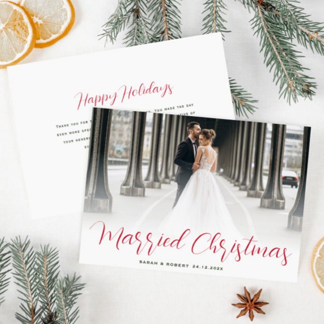 modern script holiday wedding announcement postcard (Creator Uploaded)