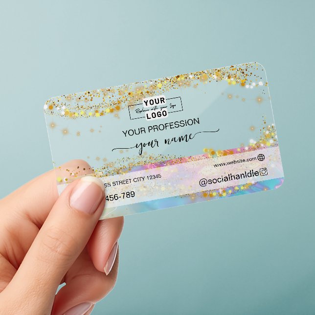  Modern Script holographic logo Clear Business Cards (Handheld)