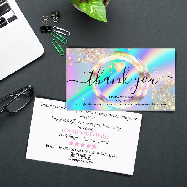 modern script holographic thank you for your order business card (Creator Uploaded)