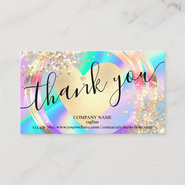 modern script holographic thank you for your order business card (Front)