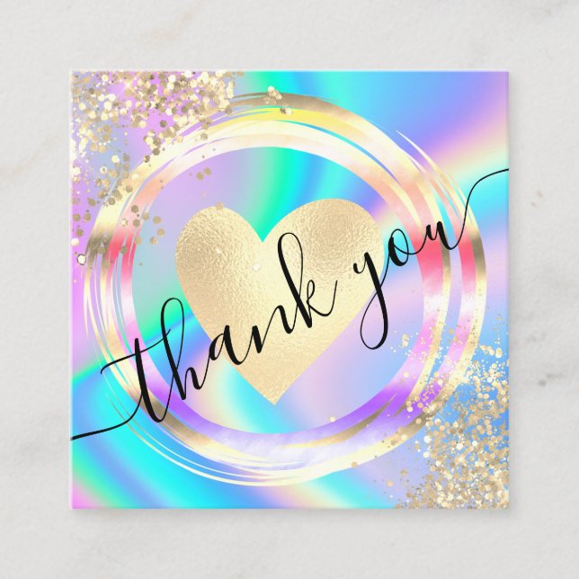 modern script holographic thank you for your order square business card (Front)