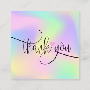 modern script holographic thank you for your order square business card