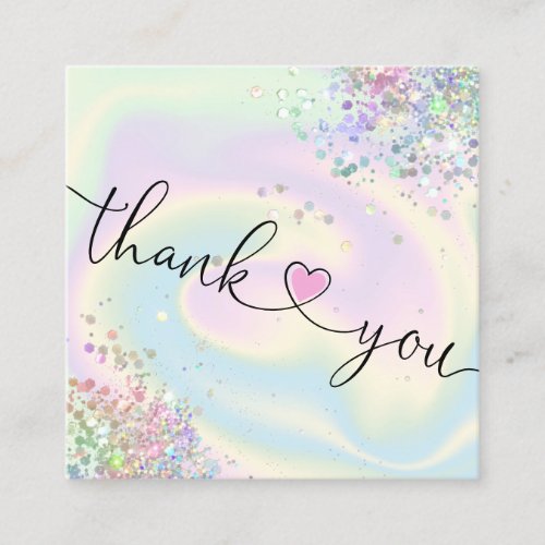 modern script holographic thank you for your order square business card