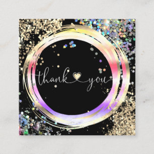 modern script holographic thank you for your order square business card
