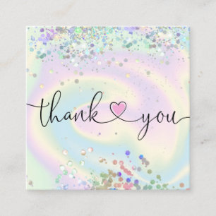 modern script holographic thank you for your order square business card
