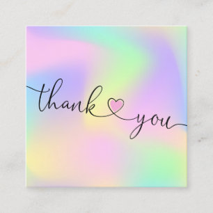 modern script holographic thank you for your order square business card