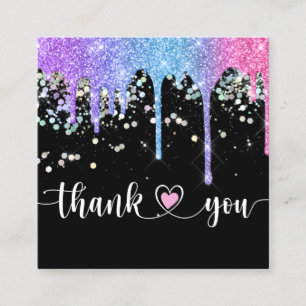 modern script holographic thank you for your order square business card