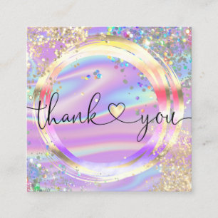 modern script holographic thank you for your order square business card