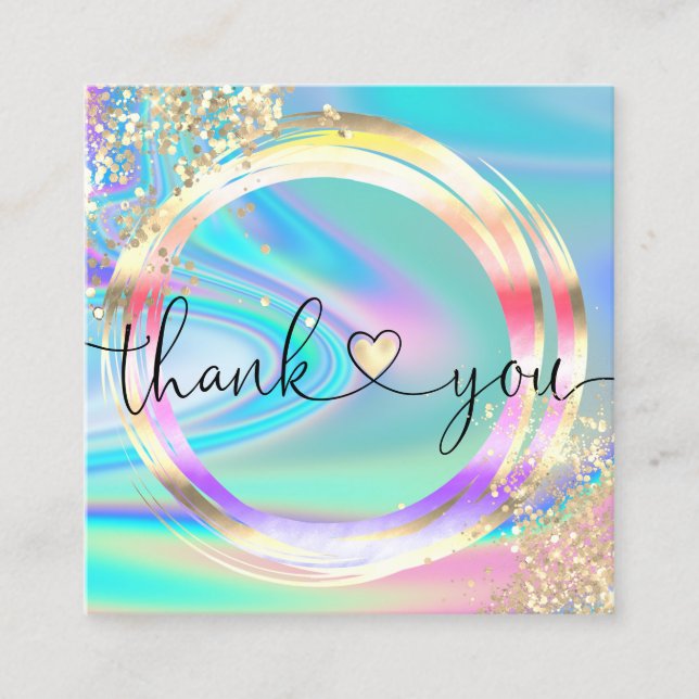 modern script holographic thank you for your order square business card (Front)