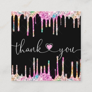 modern script holographic thank you for your order square business card