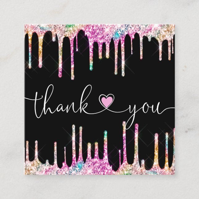 modern script holographic thank you for your order square business card (Front)
