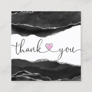 modern script holographic thank you for your order square business card