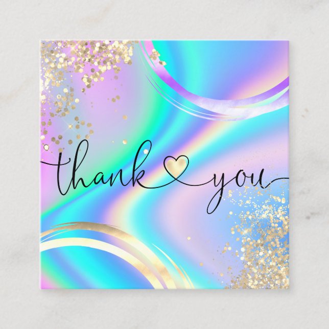 modern script holographic thank you for your order square business card (Front)