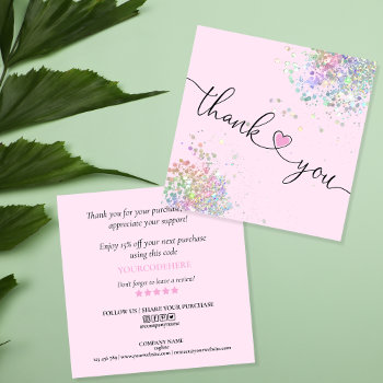 Modern Script Holographic Thank You For Your Order Square Business Card by smmdsgn at Zazzle