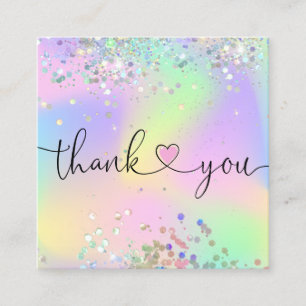 modern script holographic thank you for your order square business card