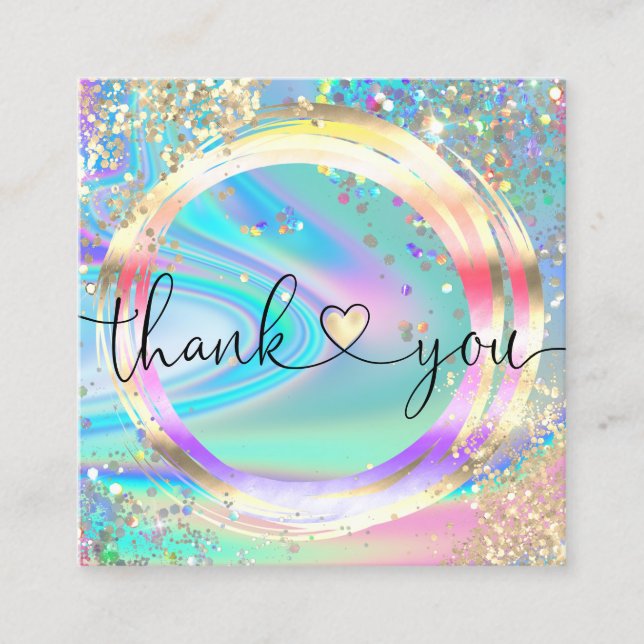 modern script holographic thank you for your order square business card (Front)