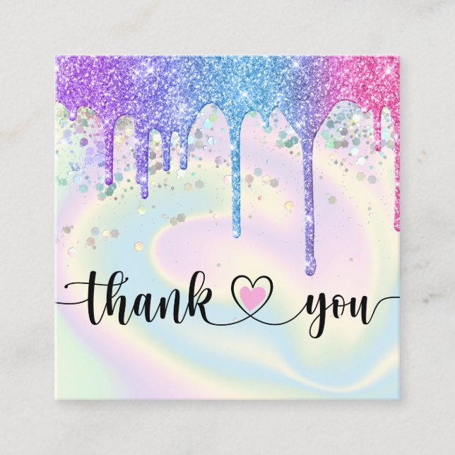 modern script holographic thank you for your order square business card (Front)
