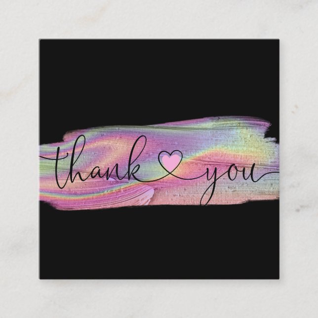 modern script holographic thank you for your order square business card (Front)