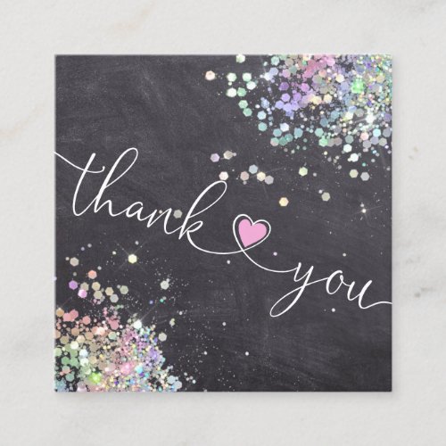 modern script holographic thank you for your order square business card