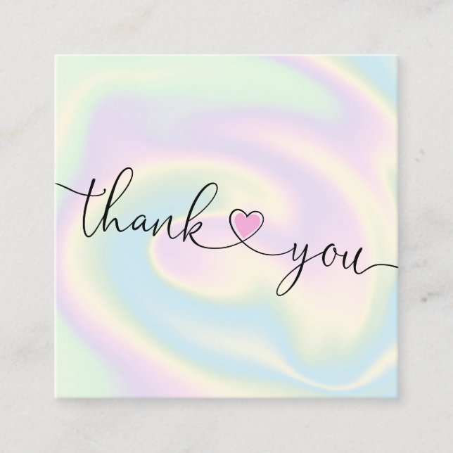 modern script holographic thank you for your order square business card (Front)