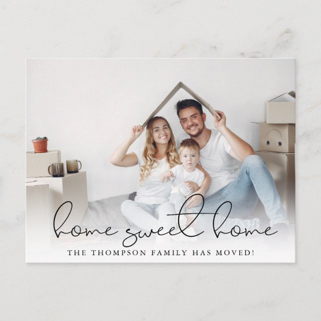  Modern Script Home Sweet Home Photo Moving Announcement Postcard (Front)
