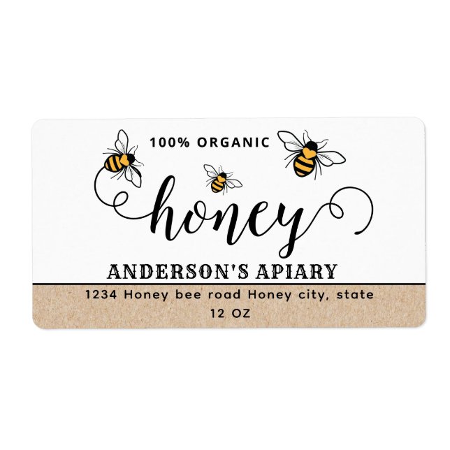 Modern script Honey bee apiary Label (Front)