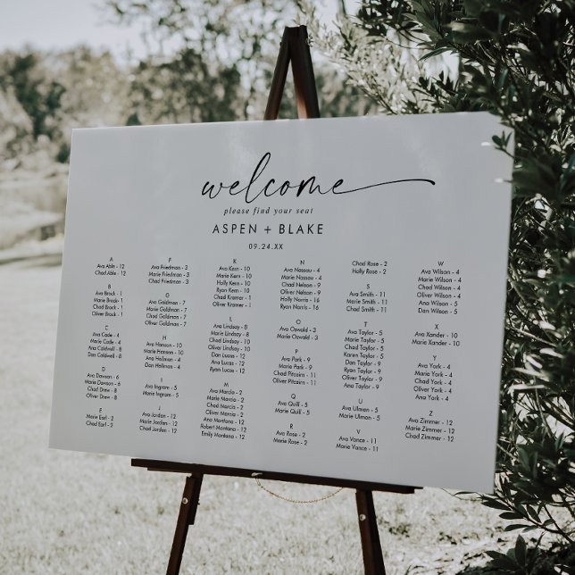Modern Script Horizontal Alphabetical Seating Plan Foam Board (Creator Uploaded)