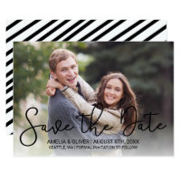 Modern Script Horizontal Photo Save the Date Card