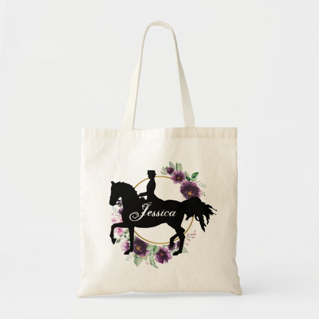 Modern script Horse Custom Name Tote Bag (Front)
