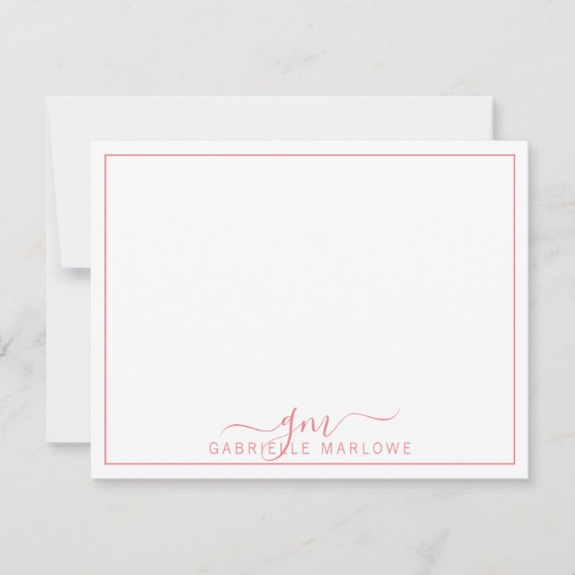Modern Script Hot Pink Monogram Initials  Note Card (Front)