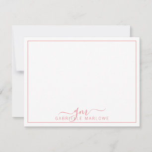 Modern Script Hot Pink Monogram Initials Note Card