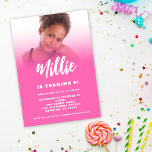 Modern Script Hot Pink Photo 6th Birthday Party In Invitation<br><div class="desc">Modern Script Hot Pink Photo 6th Birthday Party. Minimalist typographical style for the sixth or any age birthday party girl. Fully customisable. Easily change the text and your can change colors of text too via Edit further if you wish, and replace the sample image with your own. Printable digital download...</div>