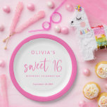 Modern Script Hot Pink Sweet 16 Birthday Party Paper Plates<br><div class="desc">Trendy Script Name Hot Pink Sweet 16 Birthday Party.  Minimalist typographical style for the 16th birthday party girl,  with a set informal script for Sweet 16 and the rest of the text you can easily personalise.</div>