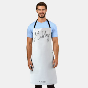 Modern Script Hubby Date Black White Apron