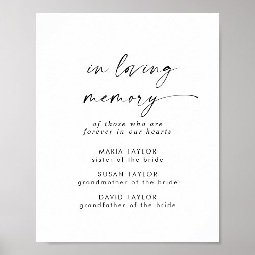 Modern Script In Loving Memory Wedding Memorial Poster