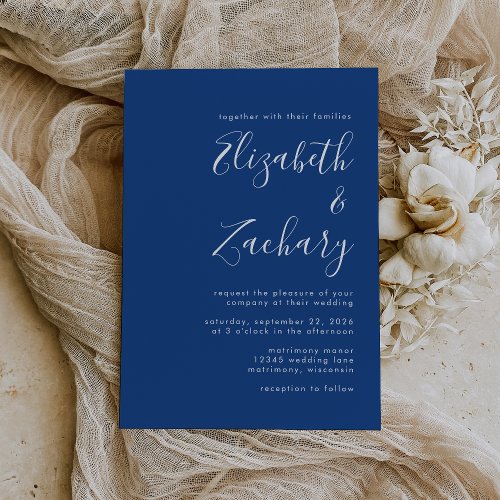 Modern Script Indigo Blue Wedding Invitation
