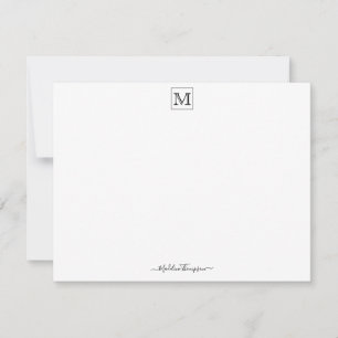Modern Script Initial Monogram Black Note Card