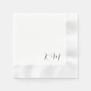 Modern Script Initials B/W Wedding Coined Napkins