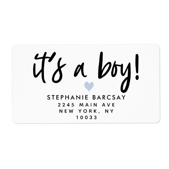 Modern Script It's A Boy baby shower Label (Front)