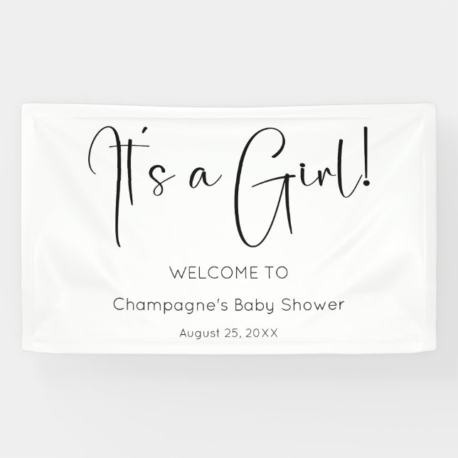 Modern Script It's A Girl Baby Shower Banner (Horizontal)