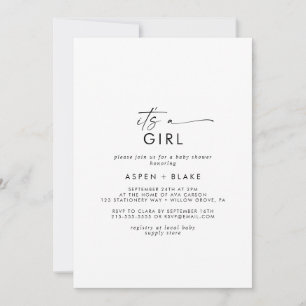Modern Script It's A Girl Baby Shower Invitation