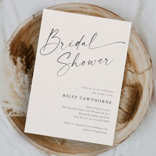 Modern Script Ivory Boho Bridal Shower Invitation